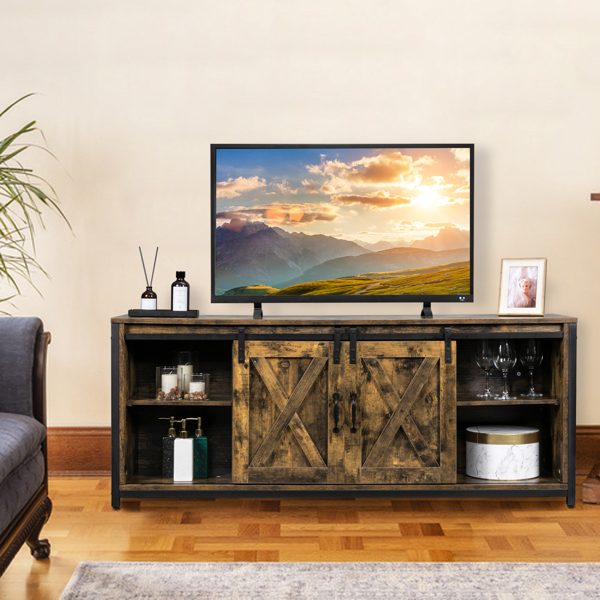 腐木色浮雕 密度板贴三胺 147*40*60cm 3层带滑轨双谷仓门X造型面板 电视柜 工业风-16