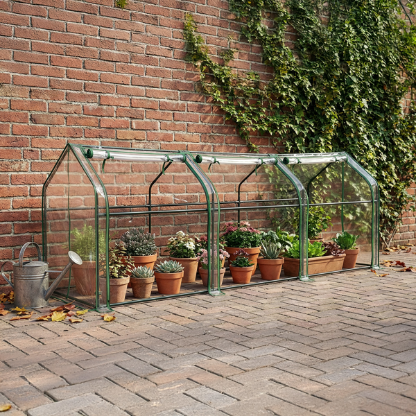 106*36*36in  透明PVC 墨绿色铁管 尖顶 三间 带三拉链卷门-16