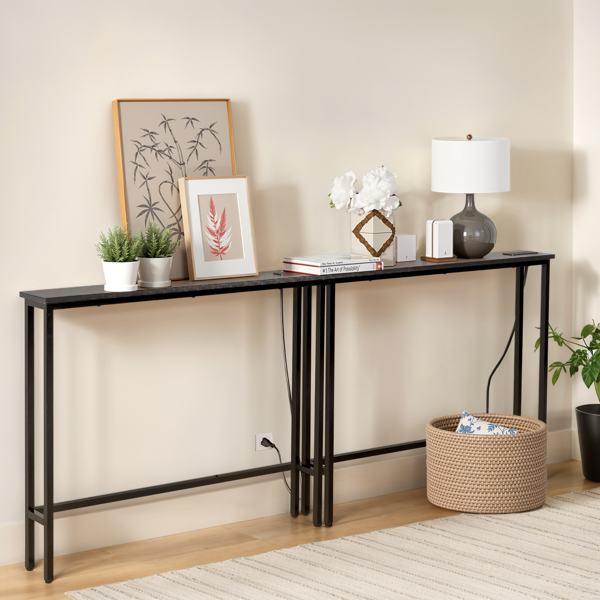 【同款编码：08954088】黑色 2件装 三胺+铁 200*15*79cm 玄关桌 带排插（美标）-9