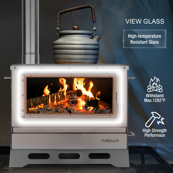 热帐篷炉，木柴燃烧，配有烟囱管，便携式折叠帐篷式木柴炉，包含观察窗和携带袋，适用于户外取暖、烹饪和狩猎-7