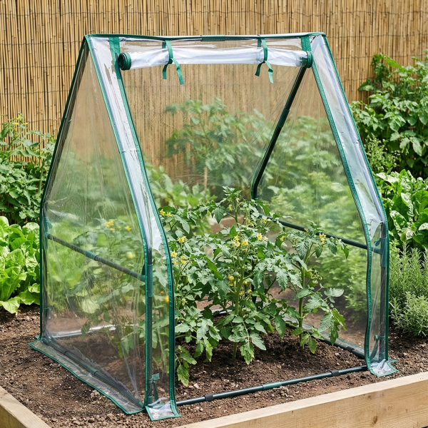 36*36*42in  透明PVC 墨绿色铁管 尖顶 带PE地垫 带拉链卷门-11