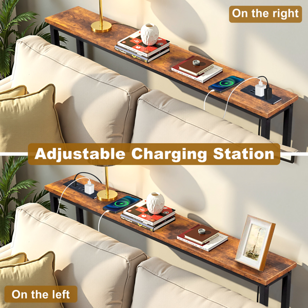 【旧编码：04863538】铁锈棕 1件装 三胺+铁 100*15*79cm 玄关桌 带排插（美标）-13