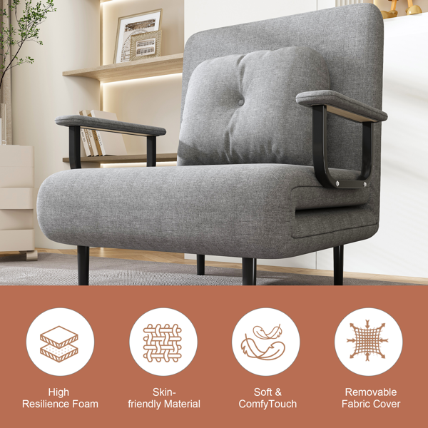 五合一折叠沙发床/多功能转换椅 - 五档可调节靠背，带枕头，节省空间，适用于客厅、卧室和办公室（灰色）-10