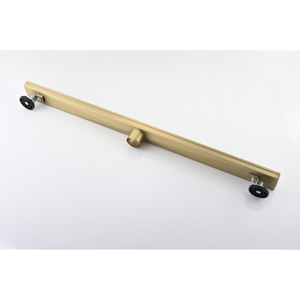 36英寸线性淋浴地漏，带可拆卸方格纹格栅，304不锈钢材质，配毛发过滤网与调平脚，拉丝金色-5