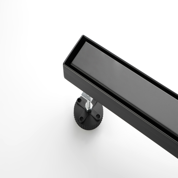 32英寸线性淋浴地漏，带二合一平面/嵌砖两用可拆卸盖板，304不锈钢材质，配毛发过滤网与调平脚，哑光黑色-3