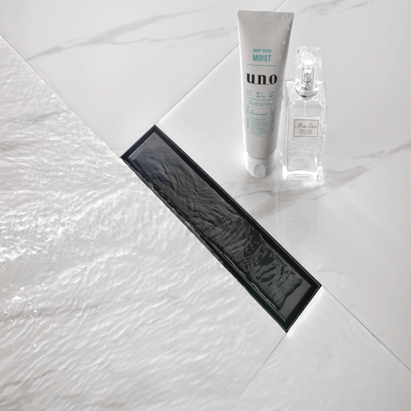 12英寸线性淋浴地漏，带二合一平面/嵌砖两用可拆卸盖板，304不锈钢材质，配毛发过滤网与调平脚，哑光黑色-6