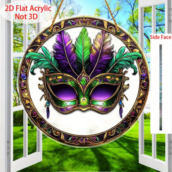 CIFbuy复古狂欢节面具窗饰墙饰 金色装饰圆形亚克力挂饰（TikTok、temu下自提）-1