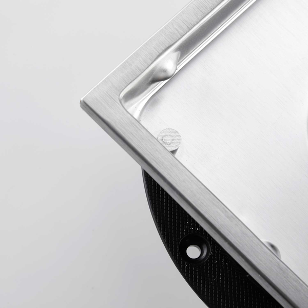 6英寸方形淋浴地漏，带二合一平面/嵌砖两用可拆卸盖板，304不锈钢材质，配法兰底座和毛发过滤网，拉丝镍-6