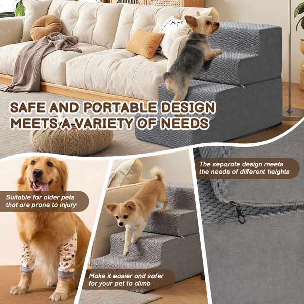 28.3*15.7*19.5inch 方形 上下4阶  灰色 28D海绵+玉米绒 衬布可拆卸 宠物爬梯-13
