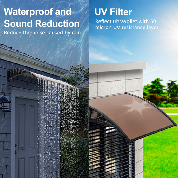 【同款编码：43420714】100*100cm 棕色板黑色支架 雨篷 ABS支架 一片式阳光板 前后铝条-20