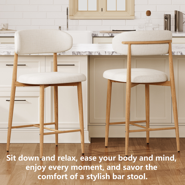 吧台椅套装（2个），软垫吧台椅，现代风格，金属椅腿，适用于厨房岛台和餐厅，米色-19