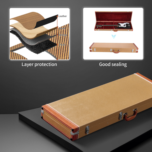 PVC 方形 电贝司皮盒 P贝司/Jazz/IB/火焰贝司 黄棕-4