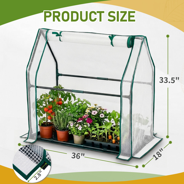 36*18*33in PE布花房 白色PE布 墨绿色铁管 尖顶 带PE地垫 带拉链卷门-25