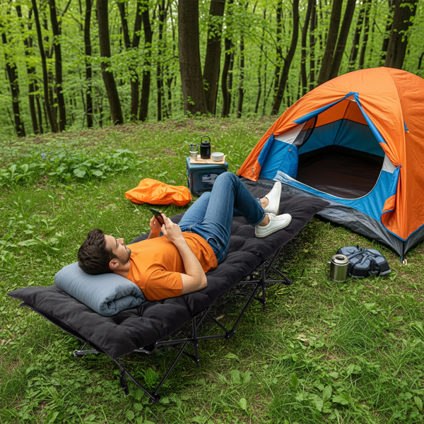 75*28*15in 黑色 户外行军床 10脚铁管 牛津布 折叠翘头 带软垫 150kg-14