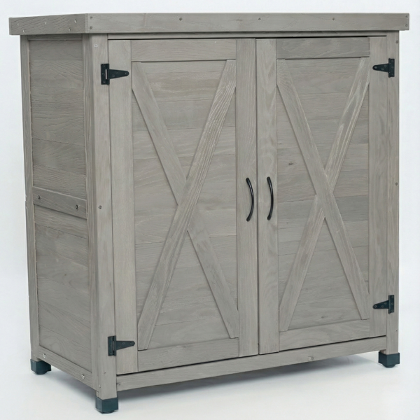 带储物柜和金属台面的户外庭院花盆工作台，户外工作站桌-11