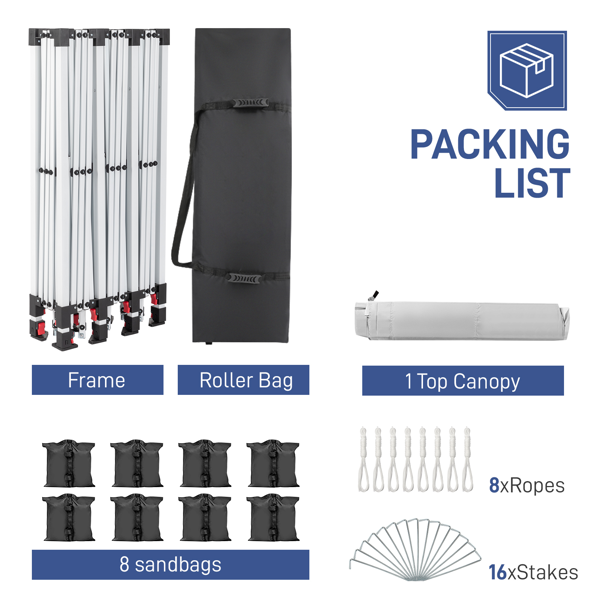 10*30ft 白色  无围布 折叠棚 牛津布 白色喷塑框架  配8个沙袋 配拖轮包-12