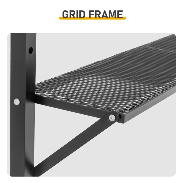 3.3X12.5FT 卡其色 双顶 折叠框架 烧烤棚 涤纶布 黑色喷塑框架 带两侧可调遮阳板 两边带网格托盘 配拎包-6