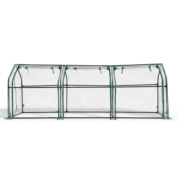 106*36*36in  透明PVC 墨绿色铁管 尖顶 三间 带三拉链卷门-9