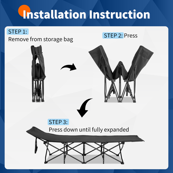 75*28*15in 黑色 户外行军床 10脚铁管 牛津布 折叠翘头 带软垫 150kg-8