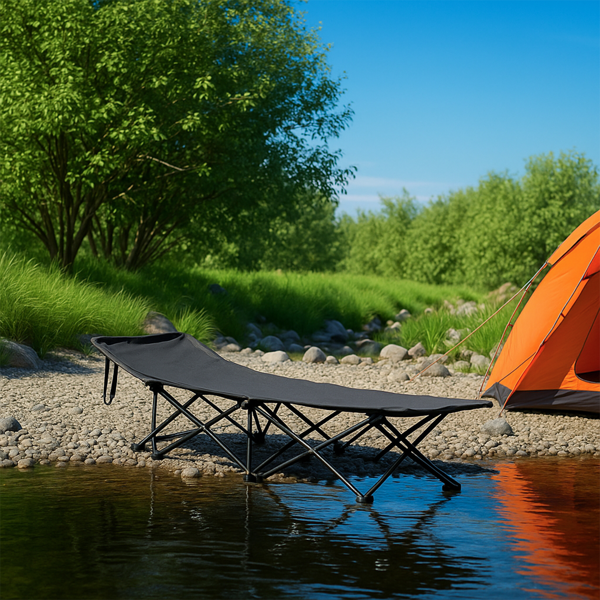 75*28*15in 黑色 户外行军床 10脚铁管 牛津布 折叠翘头 带软垫 150kg-19