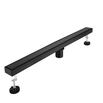 30英寸线性淋浴地漏，带二合一平面/嵌砖两用可拆卸盖板，304不锈钢材质，配毛发过滤网与调平脚，哑光黑色