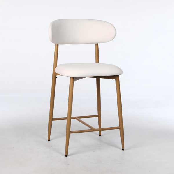 吧台椅套装（2个），软垫吧台椅，现代风格，金属椅腿，适用于厨房岛台和餐厅，米色-2