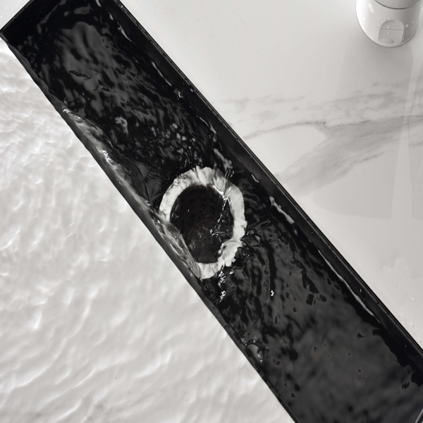 12英寸线性淋浴地漏，带可拆卸方格纹格栅，304不锈钢材质，配毛发过滤网与调平脚，哑光黑色-6