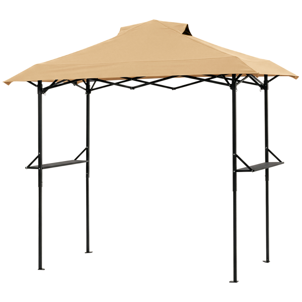 5X8FT 卡其色 顶布带通风口 折叠挑檐框架  烧烤棚 涤纶布 黑色喷塑框架 两边带网格托盘 配拎包-2