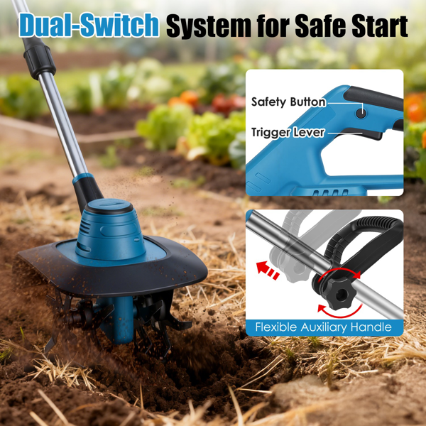 （自提可发加拿大，temu&tk下自提单）无线耕耘机，800W电动无线耕耘机，21V电池驱动土壤耕耘机，耕深6.69英寸（17.5厘米），耕宽8.66英寸（22厘米），手持式园艺耕耘机，适用于庭院种植-12