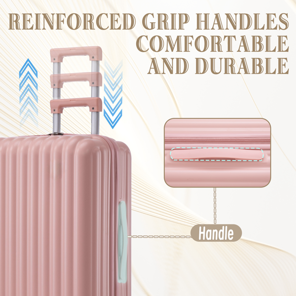 20英寸/24英寸/28英寸三件套ABS材质万向轮拉杆箱，登机箱，带杯架、USB接口和手机支架（粉色）-11