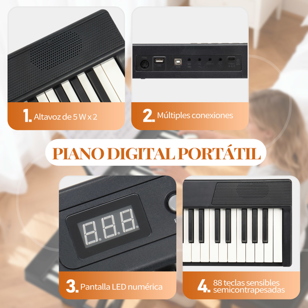 【AM不售卖】GPPS01-106/Y201 88键半重锤键盘可折叠带蓝牙 便携式 黑色 电钢琴 英国-9