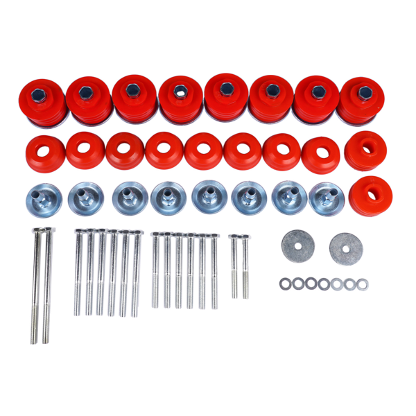 车身衬套套件 Body Cab Mount Bushings Kit Replacement for Ford F250 F350 Super Duty 1999-2007, Steel Sleeves & Hardware, Red, KF04058BK-6