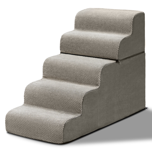 33*15.7*23.5inch 弧形 上下5阶  灰色 28D海绵+玉米绒 衬布可拆卸 宠物爬梯-6