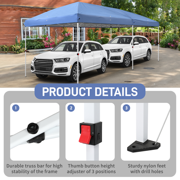 10*20ft  蓝色  一键撑开6片纱网-2门4纱网 28/22MM脚管 10X20MM交叉杆 折叠棚  210D牛津布  喷塑铁管 配拎包 无沙袋-15