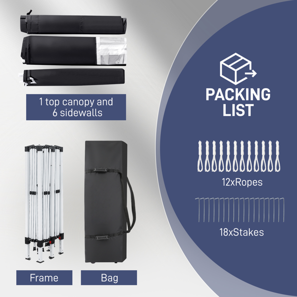 10*20ft   黑色 一键撑开 6片面-2门4窗 28/22MM脚管 10X20MM交叉杆  折叠棚  210D牛津布 喷塑铁管  配拎包 无沙袋-11
