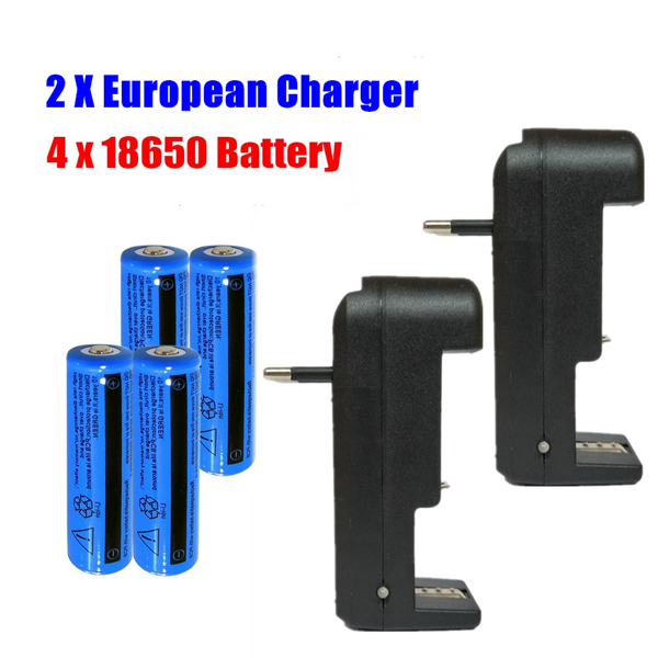 4 块 3000 毫安 18650 可充电电池 + 2 个欧规充电器套装用于手电筒头灯-4