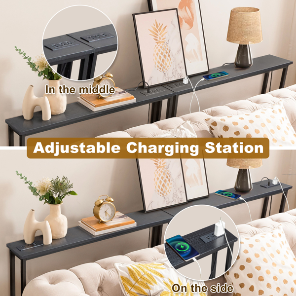 【同款编码：08954088】黑色 2件装 三胺+铁 200*15*79cm 玄关桌 带排插（美标）-8