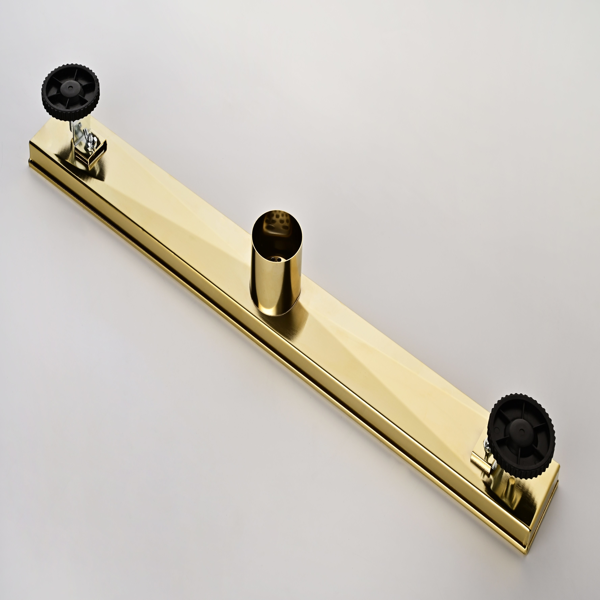 24英寸线性淋浴地漏，带可拆卸方格纹格栅，304不锈钢材质，配毛发过滤网与调平脚，拉丝金色-10