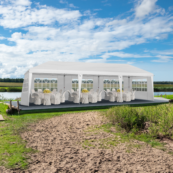 10*30ft 白色  8片面-6个窗2个门  折叠棚 牛津布 白色喷塑框架  配8个沙袋 配拖轮包-25