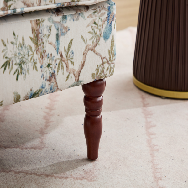 现代风格休闲椅，搭配复古木质椅腿，舒适软垫扶手椅，花卉图案单人沙发椅，适合客厅、卧室、办公室使用 - 花卉蓝鸟图案-16