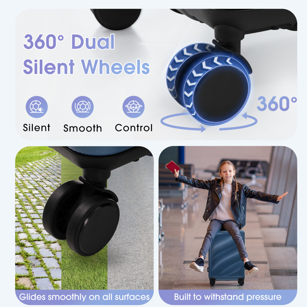 三件套行李箱，轻便耐用的ABS材质，配备万向轮和TSA海关锁，包含登机箱和托运行李箱（20英寸/24英寸/28英寸）-15