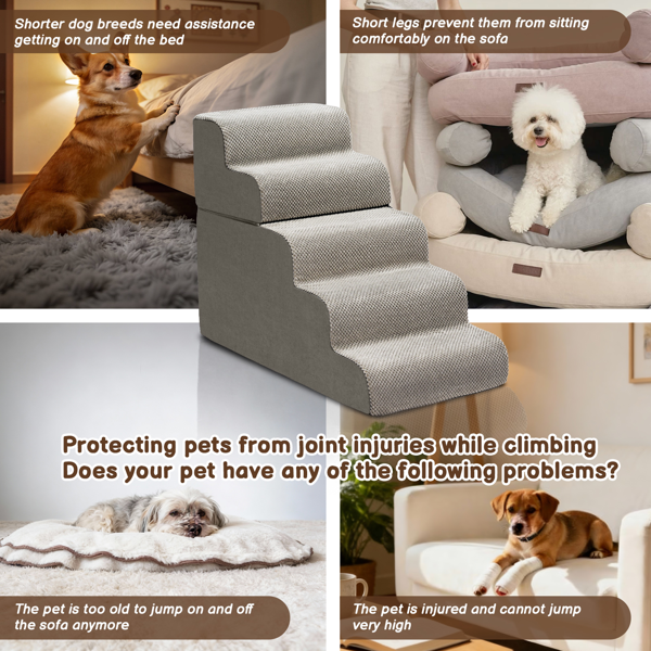 33*15.7*23.5inch 弧形 上下5阶  灰色 28D海绵+玉米绒 衬布可拆卸 宠物爬梯-12