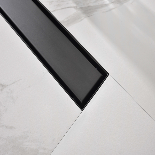 12英寸线性淋浴地漏，带二合一平面/嵌砖两用可拆卸盖板，304不锈钢材质，配毛发过滤网与调平脚，哑光黑色-3