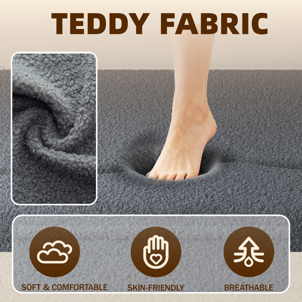 现代落地沙发，配两个靠枕，可转换成泰迪绒面料的泡沫填充沙发床，15英寸双人折叠床垫，适用于客厅、客房、游戏室，无需组装，深灰色-8