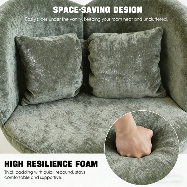 蝴蝶背梳妆椅，旋转休闲椅，餐椅，卧室梳妆台化妆凳，适用于客厅、餐厅、书房、休闲区，绿色-12