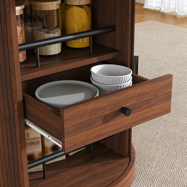 59英寸可伸缩椭圆形餐桌套装，配4把胡桃木餐椅，47-59英寸无导轨可伸缩餐桌，带双层储物空间，PU软垫实木餐椅，底座式设计，适合4-6人使用。-12