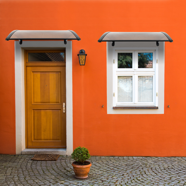 【同款编码：43420714】100*100cm 棕色板黑色支架 雨篷 ABS支架 一片式阳光板 前后铝条-15