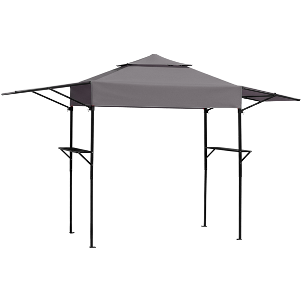 3.3X12.5FT 深灰色 双顶 折叠框架 烧烤棚 涤纶布 黑色喷塑框架 带两侧可调遮阳板 两边带网格托盘 配拎包-2