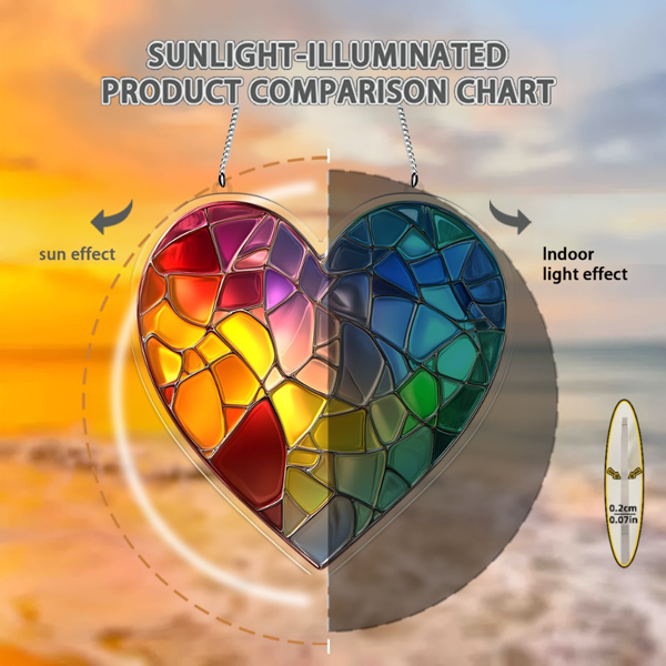 CIFbuy多彩彩虹心形亚克力窗贴 室内外墙面装饰 反射光悬挂饰品（TikTok、temu下自提）-3