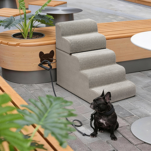 33*15.7*23.5inch 弧形 上下5阶  灰色 28D海绵+玉米绒 衬布可拆卸 宠物爬梯-15